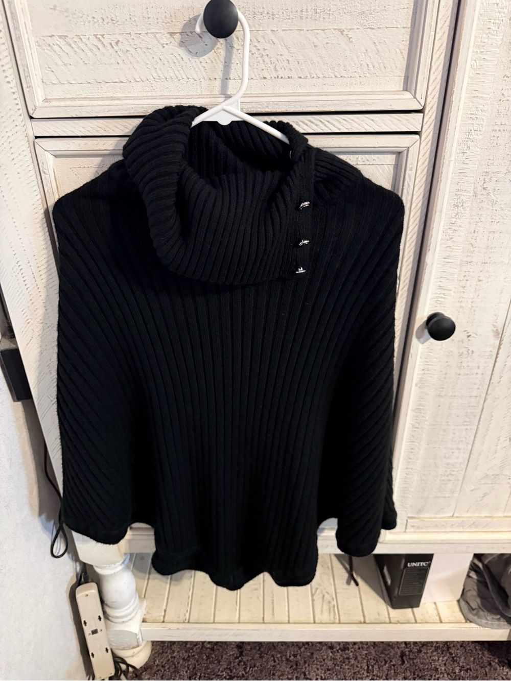 Michael Kors Black Ribbed Fold-Over Turtleneck Poncho - Picture 4 of 4